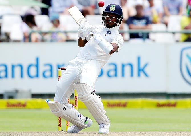 Hardik Pandya plays the ramp shot during his innings of 96 in India's first innings on Saturday