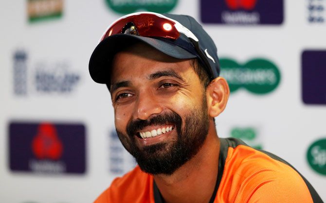 Ajinkya Rahane speaks at a press conference at Edgbaston, Birmingham, on Monday