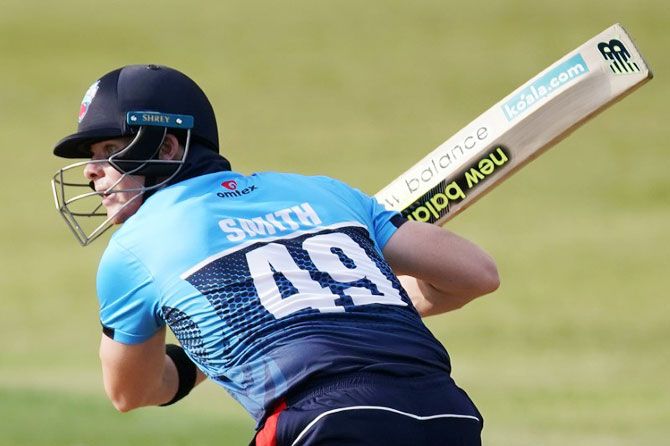 Steve Smith bats during his game at the GT20 Cricket Tournament in King City, Ontario, Canadaon on Thursday