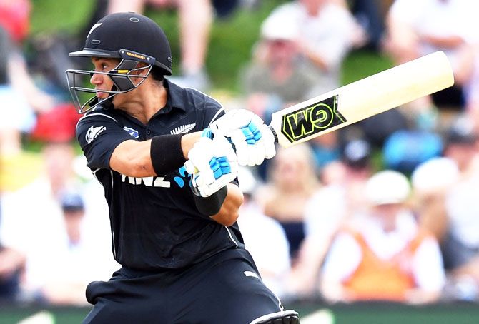 New Zealand opener Ross Taylor bats during his knock of 181, the fourth fastest ODI century, against England in Dunedin on Wednesday