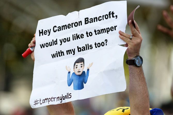A fan present on Day 4 of the 3rd Sunfoil Test match between South Africa and Australia at PPC Newlands on Sunday, has a special request for Cameron Bancroft