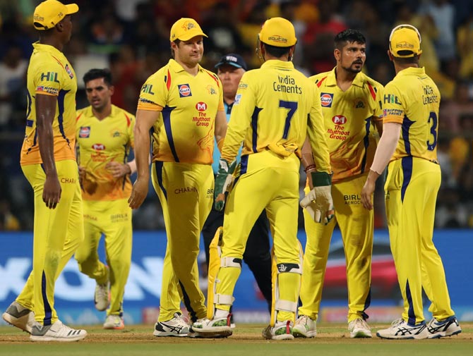 CSK players celebrate a wicket