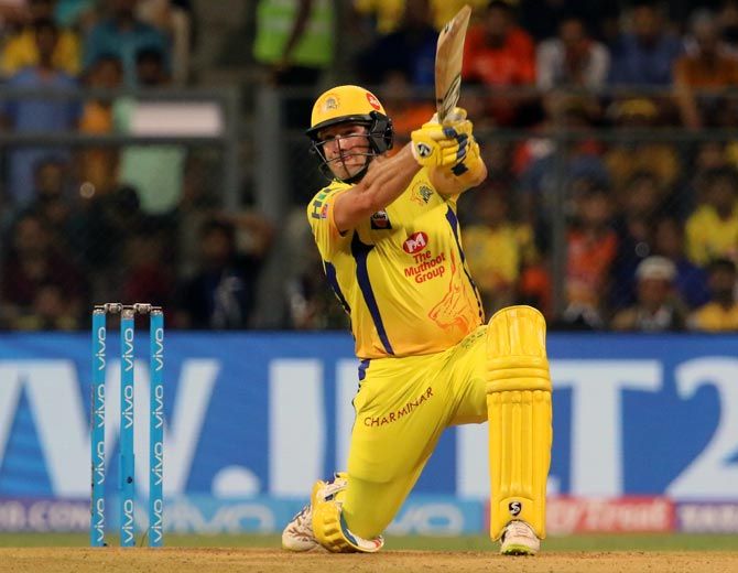 Shane Watson during his attacking century in the IPL-11 final, May 27, 2018. Photograph: BCCI