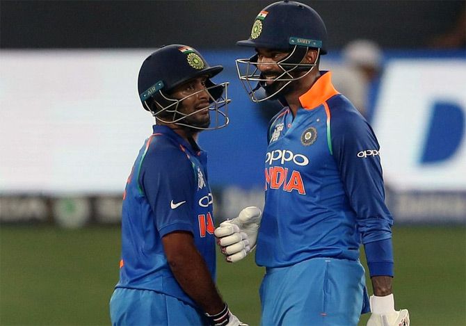India's openers KL Rahul, right, and Ambati Rayudu stitched up a 110-run partnership for the opening wicket