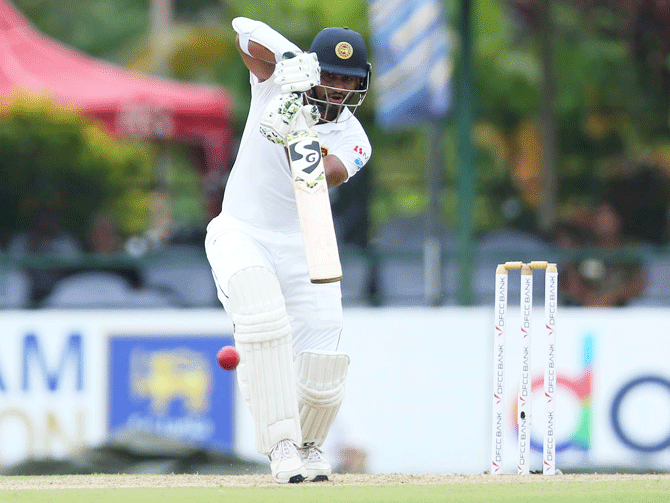 Sri Lanka captain Dimuth Karunaratne bats on Day 1 of the 2nd Test match against New Zealand at P Sara Oval Stadium in Colombo on Thursday