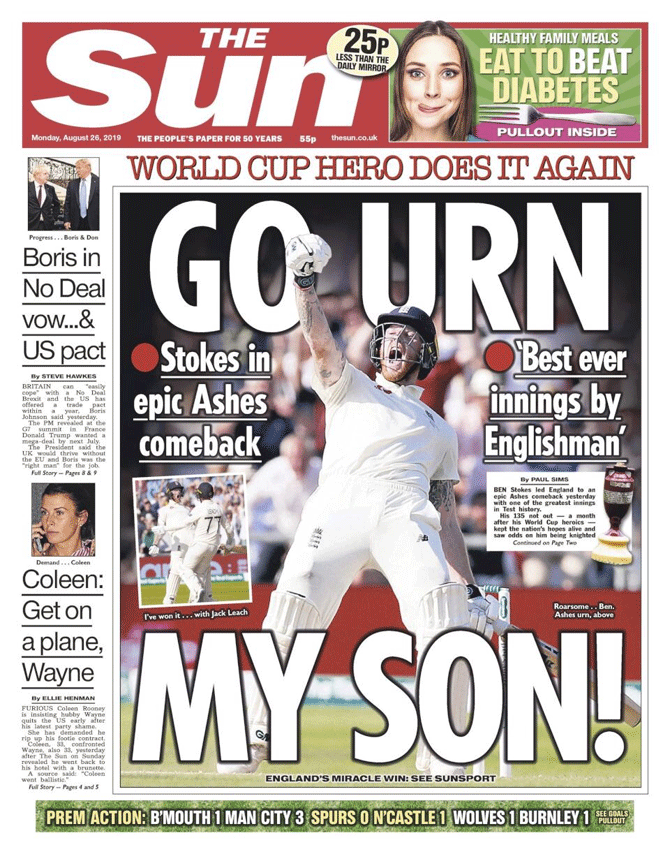 The front page of The Sun