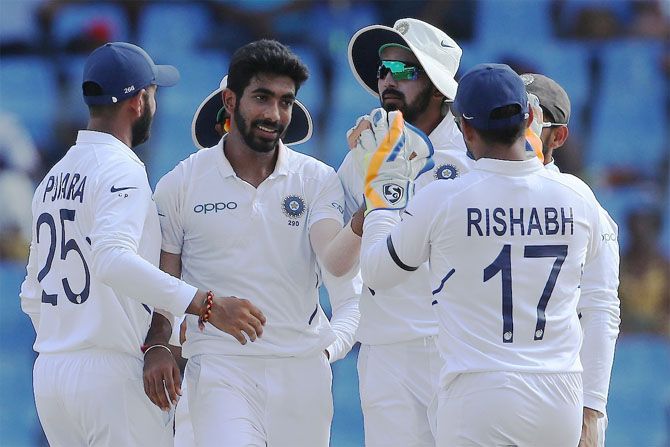 Jasprit Bumrah took five wickets for seven runs while fellow fast bowler Ishant Sharma claimed three as India recorded their biggest ever away win by runs, thrashing the hosts by 318 runs in Antigua.