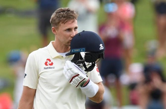 England's Joe Root celebrates his century during Day 3 of the second Test against New Zealand