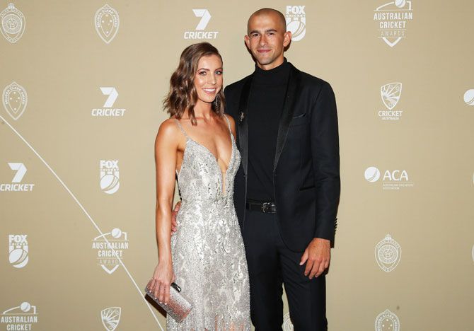 Ashton Agar and Madeleine Hay attend the 2019 Australian Cricket Awards