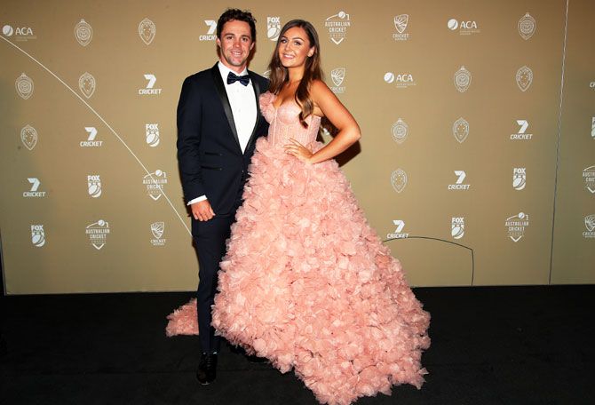 Travis Head and Jessica Davies attend the 2019 Australian Cricket Awards