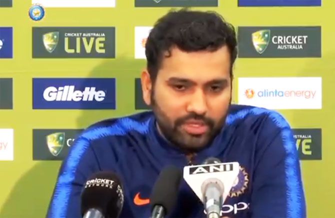 India's ODI vice-captain Rohit Sharma speaks during a press conference in Sydney on Thursday