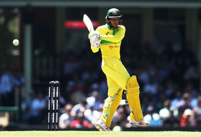 Australia's Usman Khawaja bats en route his fifty