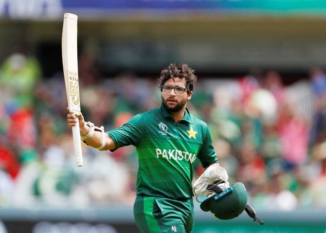 Pakistan's Imam-ul Haq gestures to the crowd as he leaves the field after being declared out hit-wicket soon after completing his hundred in Friday's World Cup match against Bangladesh. 