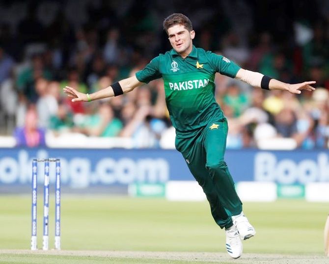  Pakistan's Shaheen Afridi celebrates taking the wicket of Bangladesh's Mahmudullah in Friday's Wolrd Cup match at Lord's.