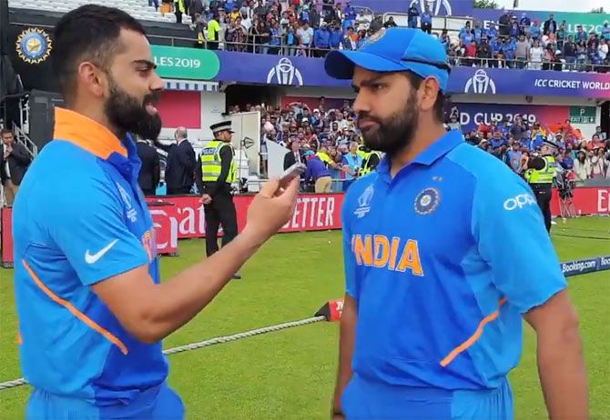 At the beginning of the 'interview', Kohli conceded to his vice-captain that he has not seen something like this in any tournament. Rohit responded that he is striving to carry on his good form