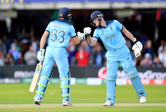 Jos Buttler and Ben Stokes came out to bat for England in the Super Over
