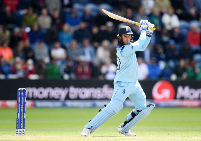 England's Jason Roy bats en route his knock of 153 against Bangladesh at Cardiff Wales Stadium on Saturday