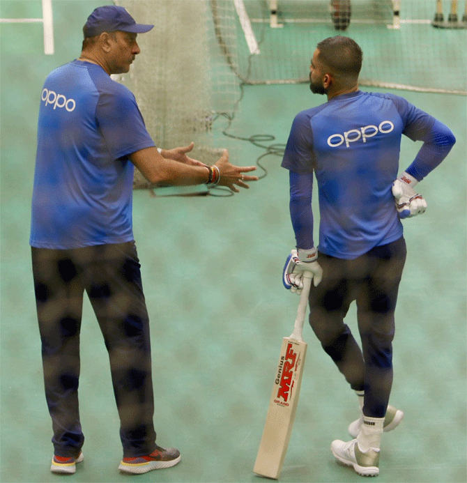India's coach Ravi Shastri and captain Virat Kohli during a nets session on Tuesday