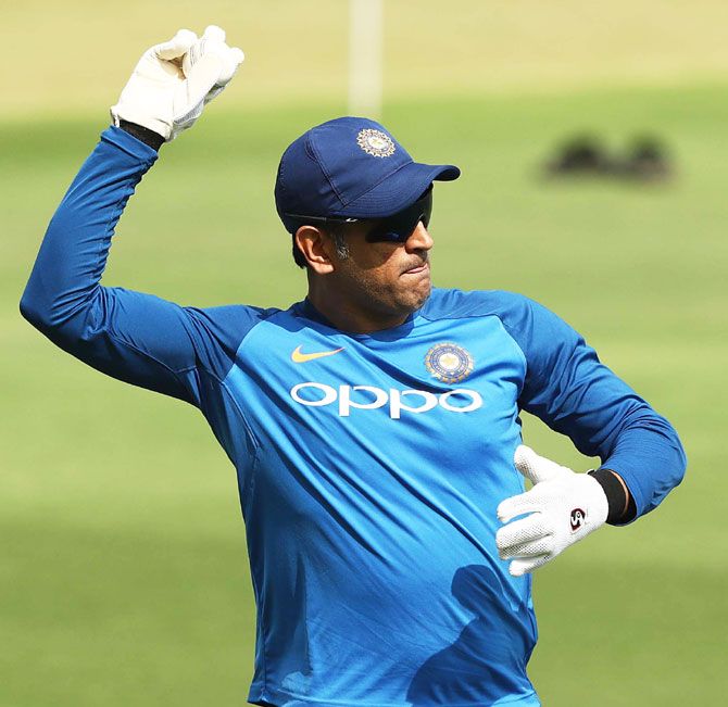 India's MS Dhoni during a training session in Hyderabad on Friday