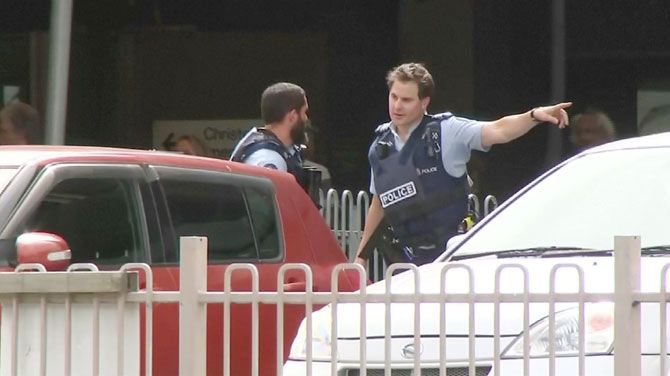 In this video grab police officers are seen after reports that several shots had been fired at a mosque, in central Christchurch on Friday