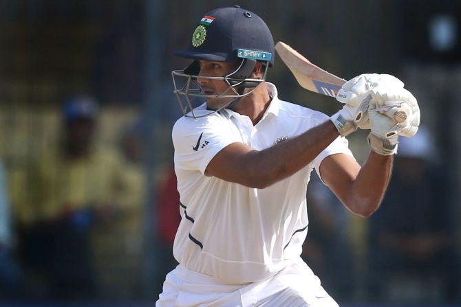 Mayank Agarwal bats en route his double century on Day 2 of the 1st Test in Indore on Friday