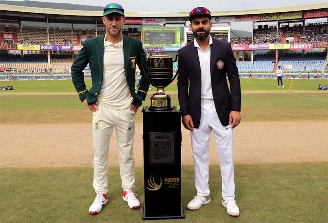 South Africa's Faf du Plessis and India's Virat Kohli before the toss, at the ACA-VDCA stadium, in Visakhapatnam. 