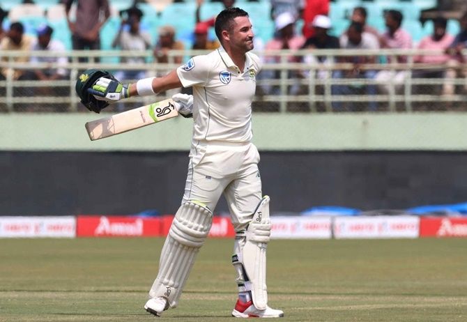 Dean Elgar celebrates his century during Day 3 of the first Test against India.