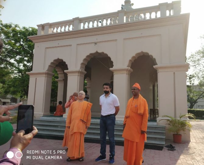 Sourav Ganguly with monks at Belur Math
