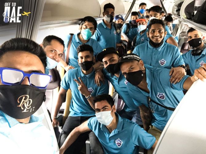 Delhi Capitals team before take-off 