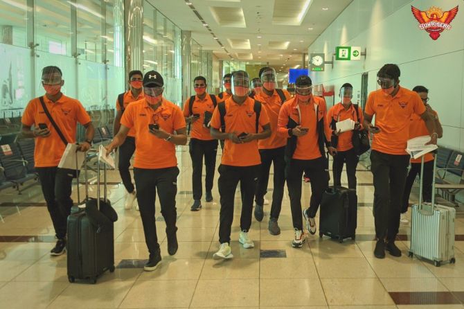 Sunrisers Hyderabad players arrive in Dubai on Sunday for the IPL 