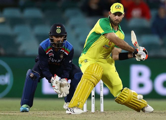 Glenn Maxwell bats during the 3rd One Day International against India at Manuka Oval in Canberra on Wednesday