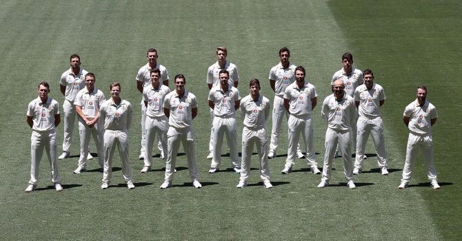 The Australian cricket team at a photo call ahead of the first Test match against India at the Adelaide Oval in Adelaide on Wednesday  