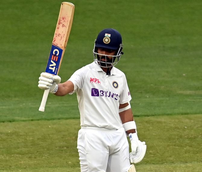 India skipper Ajinkya Rahane celebrates his half-century on Day 2 of the second Test against Australia