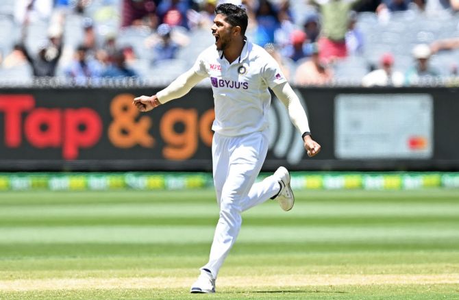 India pacer Umesh Yadav after dismissing Australia opener Joe Burns on Monday, Day 3 of the second Test, at the Melbourne Cricket Ground.