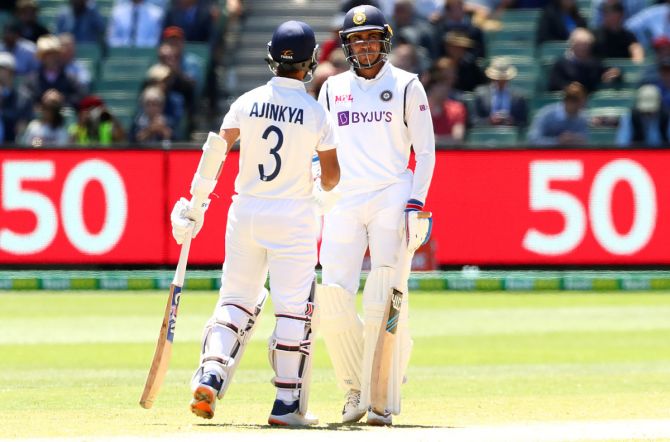 Shubman Gill, right, and Ajinkya Rahane in action during Day 4