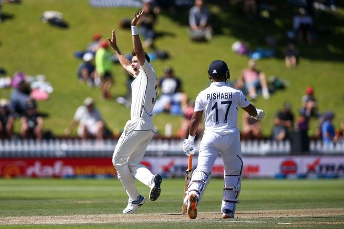 Tim Southee appeals successfully for leg before against Ravichandran Ashwin.