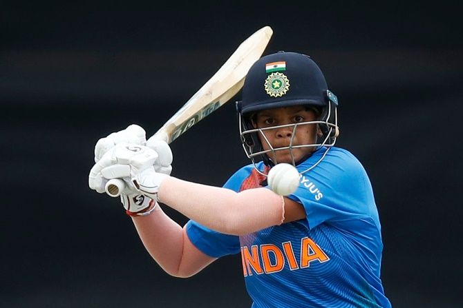 India's Shafali Verma bats during the ICC Women's T20 World Cup match against New Zealand, at Junction Oval in Melbourne