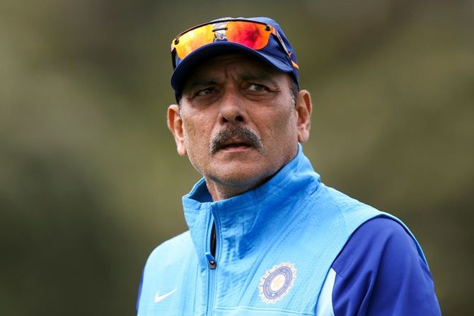 India's coach Ravi Shastri watches the proceedings on the field during Day 3 of the first Test against New Zealand, at Basin Reserve in Wellington.