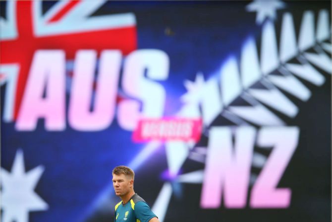 Australia's David Warner looks on during a nets session at the Sydney Cricket Ground on Thursday