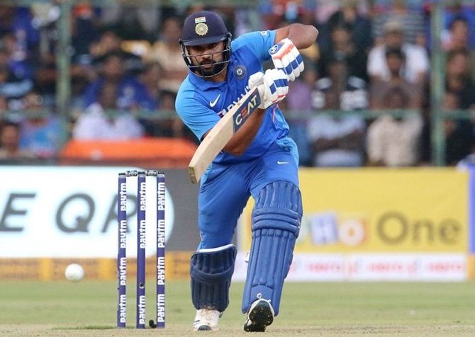 Rohit Sharma bats during the 3rd ODI against Australia in Bengaluru on Sunday