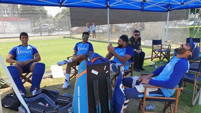 Virat Kohli and his India teammates share a light moment during nets ahead of the first ODI against New Zealand in Auckland on Thursday.