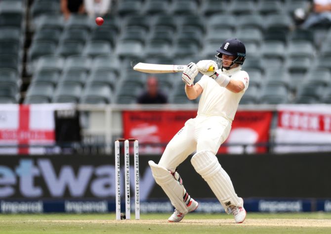 England captain Joe Root plays the upper cut during his innings of 59