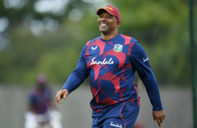 West Indies' head coach Phil Simmons during a nets session on Monday 