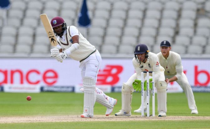 West Indies' Kraigg Brathwaite batted well to score 41 not out going in to the lunch break. 