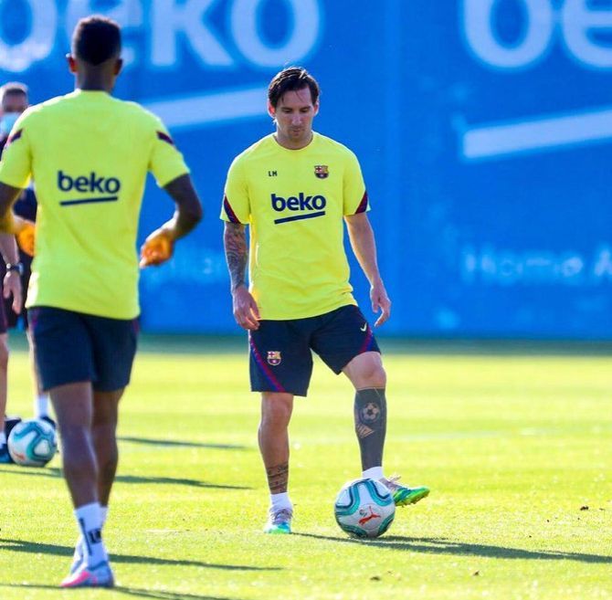 Lionel Messi at a training session in Barcelona on Friday