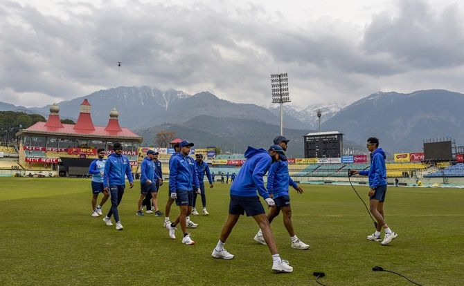 India's players limber up during a practice session in Dharamshala on Wednesday, ahead of the first ODI against South Africa.