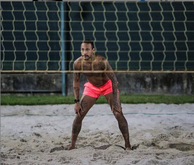 PSG'd Brazilian striker Neymar Jr posted this photograph of him playing volleyball on his Instagram page on Sunday