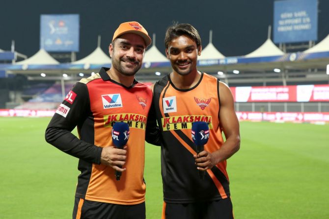 SunRisers Hyderabad bowlers Rashid Khan and Sandeep Sharma
