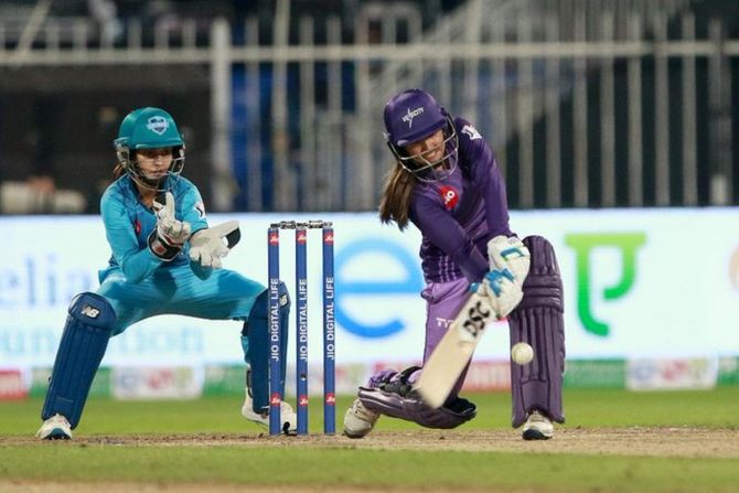 Velocity's Sune Luus bats en route her 37 not out during their match against Supernovas in their opening match of the Women's T20 Challenge in Sharjah on Wednesday