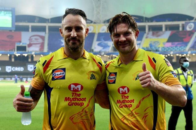 CSK openers Faf du Plessis and Shane Watson batting well to guide the team to a 10-wicket win over KXIP on Sunday